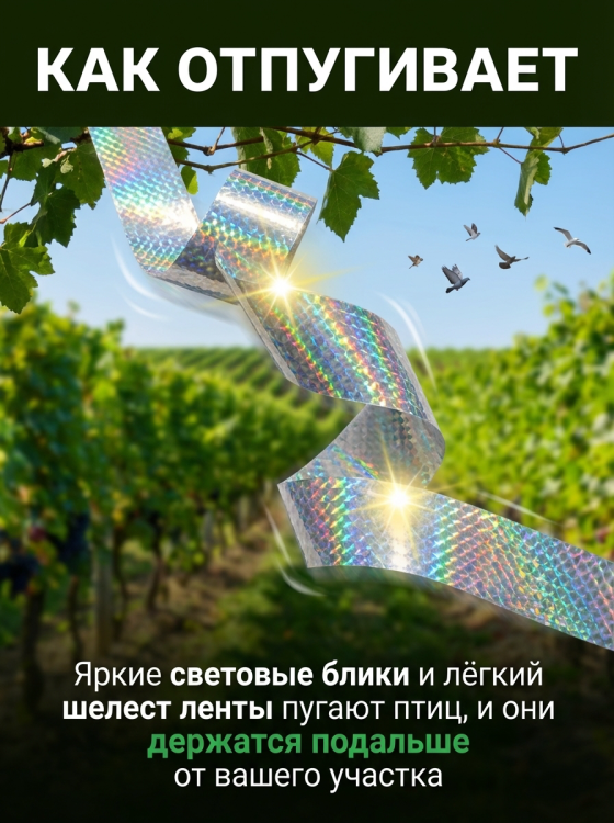 Светоотражающая лента от птиц  (100 м, 4,8 см)