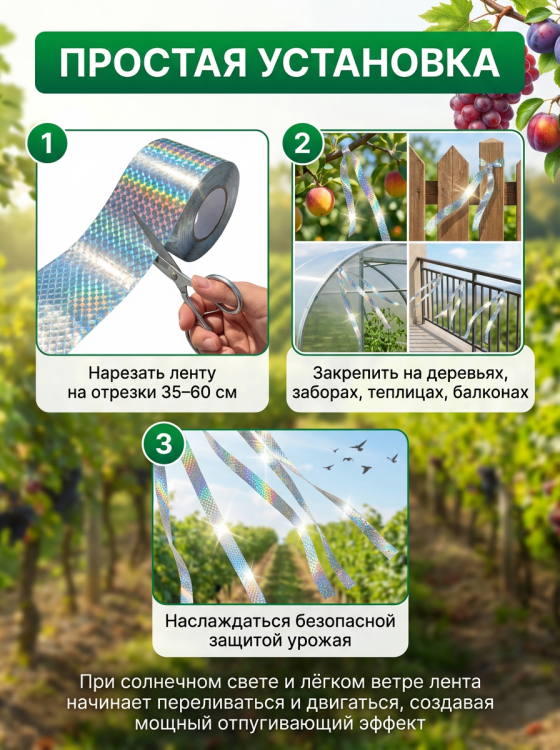 Светоотражающая лента от птиц  (100 м, 4,8 см)