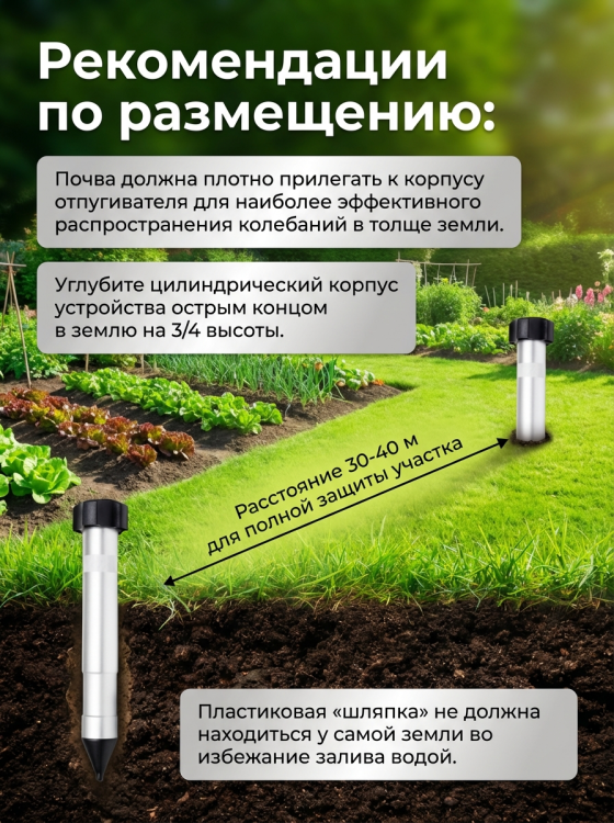 Отпугиватель кротов и змей ЭкоСнайпер LS-997MR + 4 батарейки