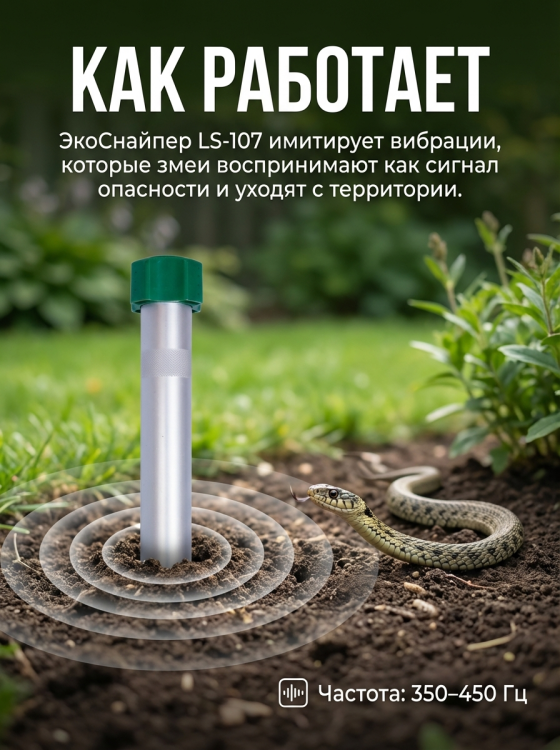 Отпугиватель змей ЭкоСнайпер LS-107 + 4 батарейки 