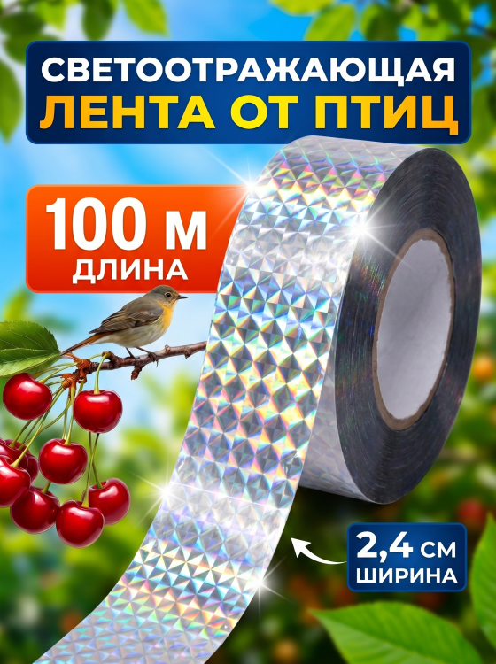 Светоотражающая лента от птиц (100 м, 2,4 см) 